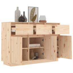 Berkfield Home Sideboard 110x34x75 cm Solid Wood Pine in Light Tan - Size: 110 x 34 x 75 cm - thumbnail 7