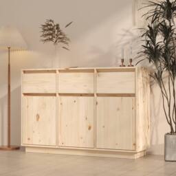 Berkfield Home Sideboard 110x34x75 cm Solid Wood Pine in Light Tan - Size: 110 x 34 x 75 cm - thumbnail 2
