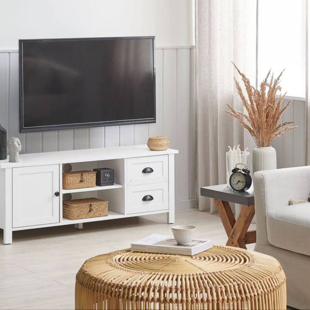 Wyld and Coco White TV Stand up to 54 inch - Rustic Cabinet with Drawers - image 1