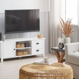 Wyld and Coco White TV Stand up to 54 inch - Rustic Cabinet with Drawers