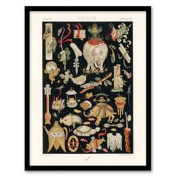 Artery8 Chinese Ornamental Objects Racinet Vintage Framed Wall Art Print in Black - Size: A4 - thumbnail 1