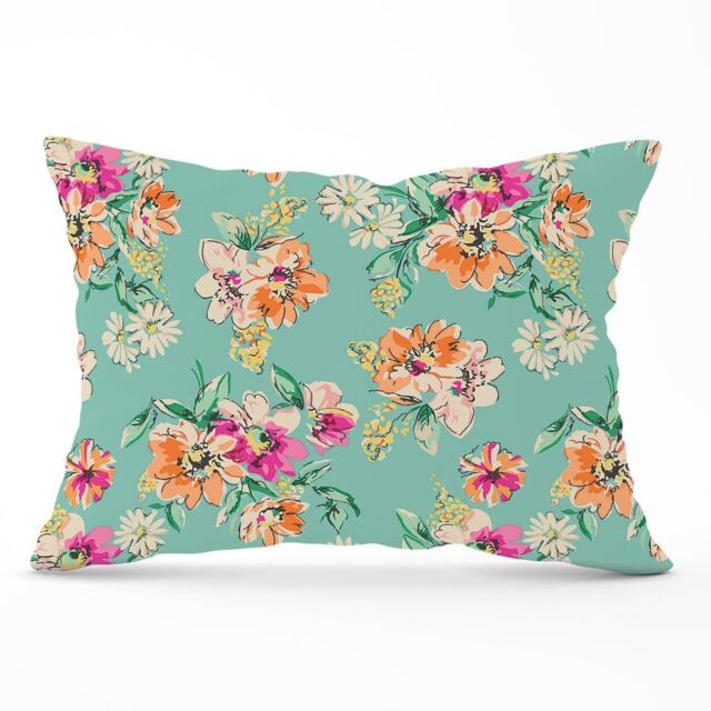 Warren Reed - Designer Bright Flower Sketch Cushions in Green - Size: 45 cm x 45 cm - image 1