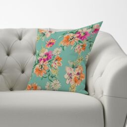 Warren Reed - Designer Bright Flower Sketch Cushions in Green - Size: 45 cm x 45 cm - thumbnail 2