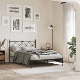 Berkfield Home Metal Bed Frame without Mattress with Headboard Black 120x200cm - Size: Small Double