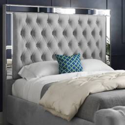 KDMD Reigate Mirror Upholstered Grey Soft Velvet Designer Bed Frame - Size: Small Single - thumbnail 5