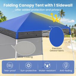 Costway Pop up Canopy Tent Easy Setup Folding Gazebo Shelter w/ 1 Sidewall in Blue - thumbnail 8