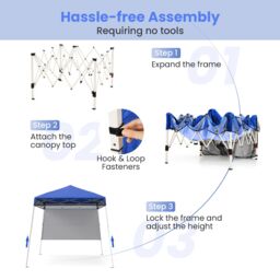 Costway Pop up Canopy Tent Easy Setup Folding Gazebo Shelter w/ 1 Sidewall in Blue - thumbnail 3