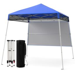Costway Pop up Canopy Tent Easy Setup Folding Gazebo Shelter w/ 1 Sidewall in Blue - thumbnail 6