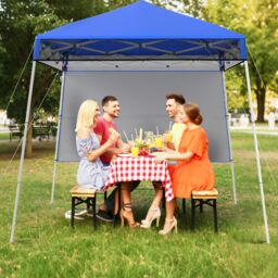 Costway Pop up Canopy Tent Easy Setup Folding Gazebo Shelter w/ 1 Sidewall in Blue - thumbnail 2