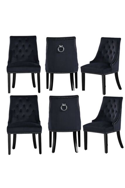 Life Interiors Set of 6 'Windsor' Knocker Back Velvet Dining Chairs Solid Wood Legs in Black - image 1