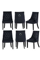 Life Interiors Set of 6 'Windsor' Knocker Back Velvet Dining Chairs Solid Wood Legs in Black
