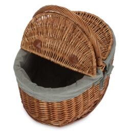 Red Hamper Wicker Light Steamed Oval Cotton Lined Lidded Picnic Basket in Grey - thumbnail 3