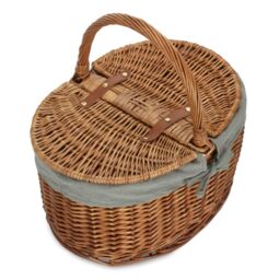 Red Hamper Wicker Light Steamed Oval Cotton Lined Lidded Picnic Basket in Grey - thumbnail 2