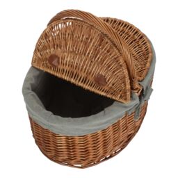 Red Hamper Wicker Light Steamed Oval Cotton Lined Lidded Picnic Basket in Grey - thumbnail 4