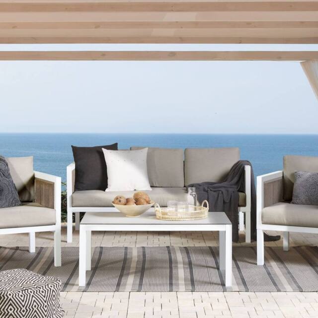 Wyld and Coco 5 Seater Outdoor Corner Sofa White Cushions Brown Aluminium All - image 1