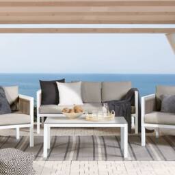 Wyld and Coco 5 Seater Outdoor Corner Sofa White Cushions Brown Aluminium All - thumbnail 1