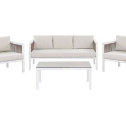 Wyld and Coco 5 Seater Outdoor Corner Sofa White Cushions Brown Aluminium All - thumbnail 2