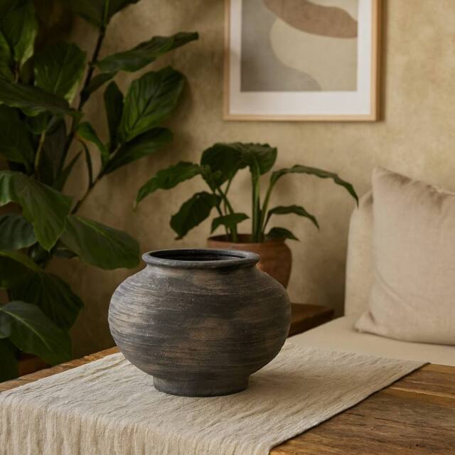 Wyld Haus Bramble Dark Aged Squat Layered Ceramic Vase Black - image 1