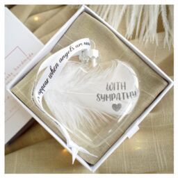 Amaya Rose Ltd WITH SYMPATHY In Memory of Feather Heart Bauble Gift Boxed in Clear - thumbnail 5