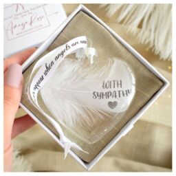 Amaya Rose Ltd WITH SYMPATHY In Memory of Feather Heart Bauble Gift Boxed in Clear - thumbnail 1