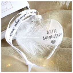 Amaya Rose Ltd WITH SYMPATHY In Memory of Feather Heart Bauble Gift Boxed in Clear - thumbnail 4