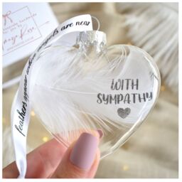 Amaya Rose Ltd WITH SYMPATHY In Memory of Feather Heart Bauble Gift Boxed in Clear - thumbnail 2