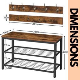 Rafaelo Mobilia Hallway Shoe Bench Set with 9 Hooks & Shelf in Brown - thumbnail 6