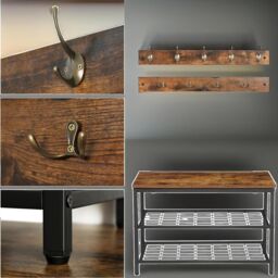 Rafaelo Mobilia Hallway Shoe Bench Set with 9 Hooks & Shelf in Brown - thumbnail 5