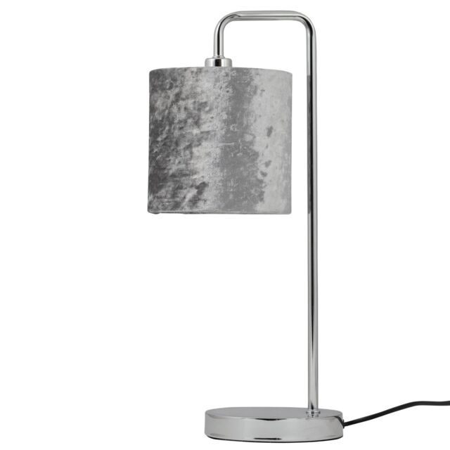 First Choice Lighting Chrome Arched Table Lamp with Grey Crushed Velvet Shade in Silver - image 1