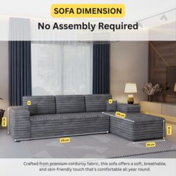 Sliding Wardrobes 4U Smart Right Corner Sofa - No Assembly Required in Grey - thumbnail 3