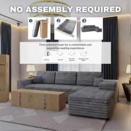 Sliding Wardrobes 4U Smart Right Corner Sofa - No Assembly Required in Grey - thumbnail 1