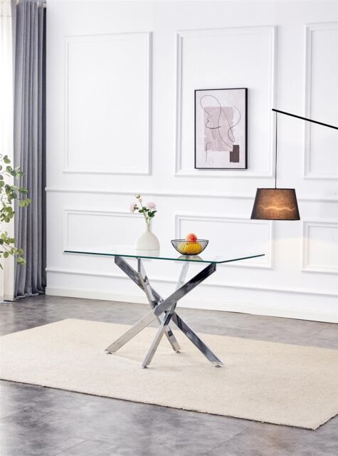 KOSY KOALA Glass Dining Table with Chrome legs, Rectangle, Living / Dining Room in Clear - image 1