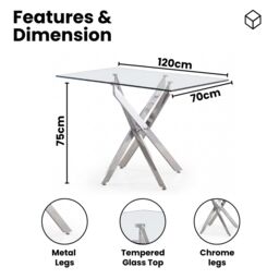 KOSY KOALA Glass Dining Table with Chrome legs, Rectangle, Living / Dining Room in Clear - thumbnail 3