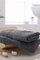 Catherine Lansfield 'Anti Bacterial' Cotton Towels in Charcoal - thumbnail 1
