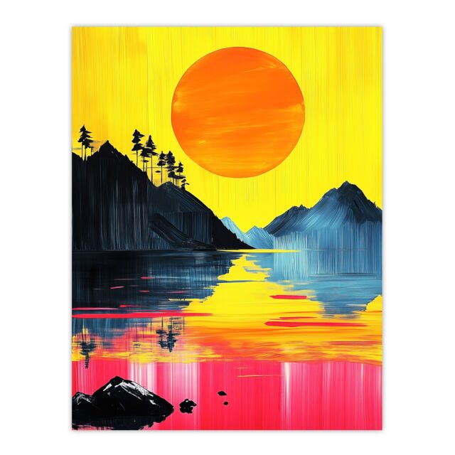 "Artery8 Guilin China Sunset Vibrant Abstract Painting Wall Art Print in Yellow - Size: W18"" x H24""" - image 1