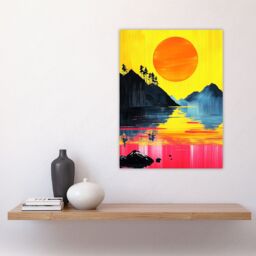 "Artery8 Guilin China Sunset Vibrant Abstract Painting Wall Art Print in Yellow - Size: W18"" x H24""" - thumbnail 4