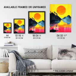 "Artery8 Guilin China Sunset Vibrant Abstract Painting Wall Art Print in Yellow - Size: W18"" x H24""" - thumbnail 3