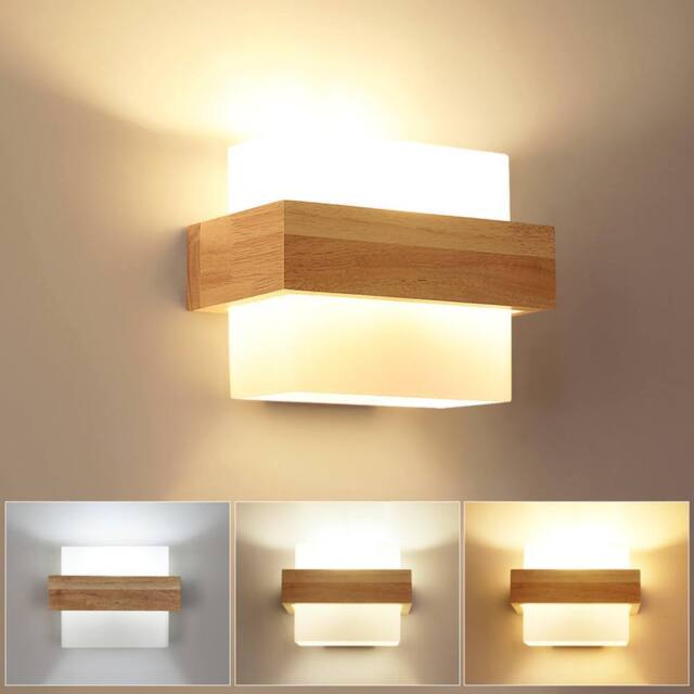 COMELY Wall Light Indoor E27, Modern Square Wooden Wall Lamp with Glass Shade - image 1