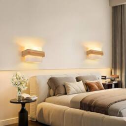 COMELY Wall Light Indoor E27, Modern Square Wooden Wall Lamp with Glass Shade - thumbnail 2