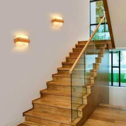 COMELY Wall Light Indoor E27, Modern Square Wooden Wall Lamp with Glass Shade - thumbnail 4