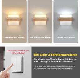 COMELY Wall Light Indoor E27, Modern Square Wooden Wall Lamp with Glass Shade - thumbnail 6