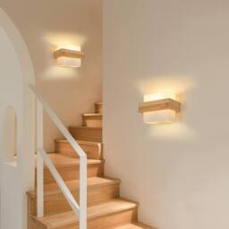 COMELY Wall Light Indoor E27, Modern Square Wooden Wall Lamp with Glass Shade - thumbnail 3