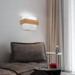 COMELY Wall Light Indoor E27, Modern Square Wooden Wall Lamp with Glass Shade - thumbnail 5