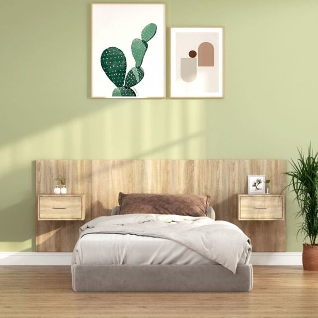 Berkfield Home Bed Headboard with Cabinets Sonoma Oak Engineered Wood in Brown - image 1