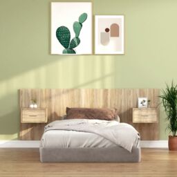 Berkfield Home Bed Headboard with Cabinets Sonoma Oak Engineered Wood in Brown - thumbnail 1