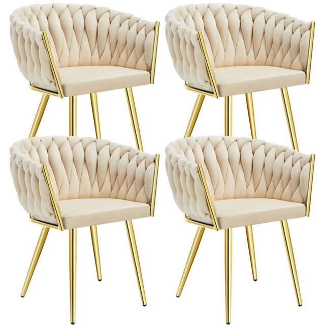 tectake Dining Chair Astano - Padded, Velvet, Knot Design, Continuous Backrest in Light Sand - Size: 4 Pack - image 1