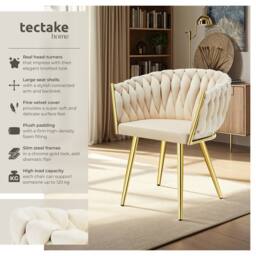 tectake Dining Chair Astano - Padded, Velvet, Knot Design, Continuous Backrest in Light Sand - Size: 4 Pack - thumbnail 2