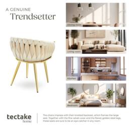 tectake Dining Chair Astano - Padded, Velvet, Knot Design, Continuous Backrest in Light Sand - Size: 4 Pack - thumbnail 7