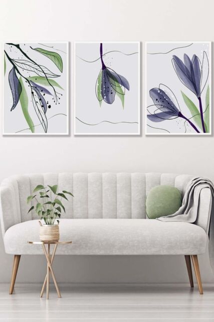 ARTZE Set of 3 White Framed Graphical Line Art Spring Tulips Wall Art in Pink - Size: W33 cm x H45 cm x D20mm - image 1