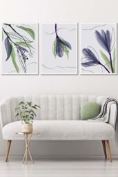 ARTZE Set of 3 White Framed Graphical Line Art Spring Tulips Wall Art in Pink - Size: W33 cm x H45 cm x D20mm - thumbnail 1